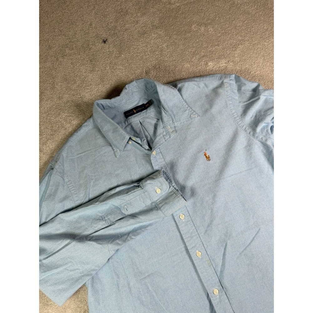 Ralph Lauren Men's 2XL Blue Oxford L/S Button-Down Shirt Flesh Pony Read**